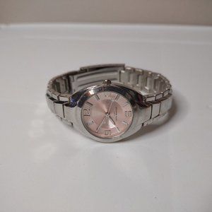 Metal Analog Watch With Pink Dial